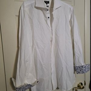 Oxford White Button-Down Shirt with Blue Floral Cuff